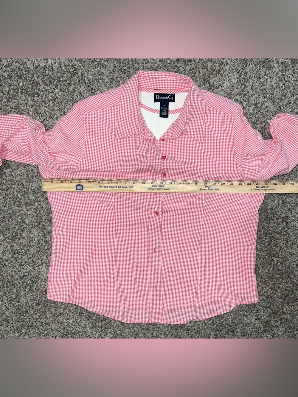 Denim & Co. Button-Down Red and White Gingham Pattern 3/4 Sleeves! Size 1X. - Picture 9 of 11